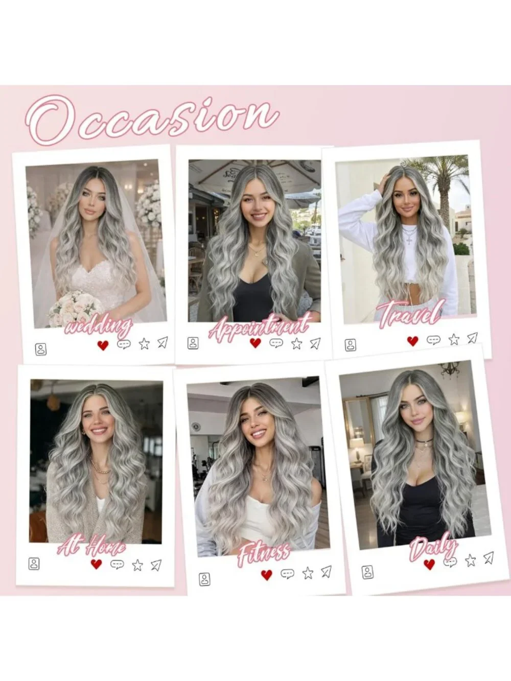 26-Inch Silver Gray Ombre Wavy Wig - Heat-Resistant, Natural Hairline, Curly